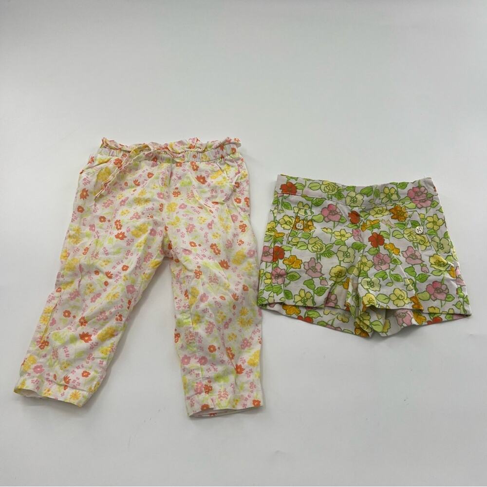 Janie and Jack Bottoms 2pc Pants and Shorts Bundle Floral Green Pink Yellow Baby